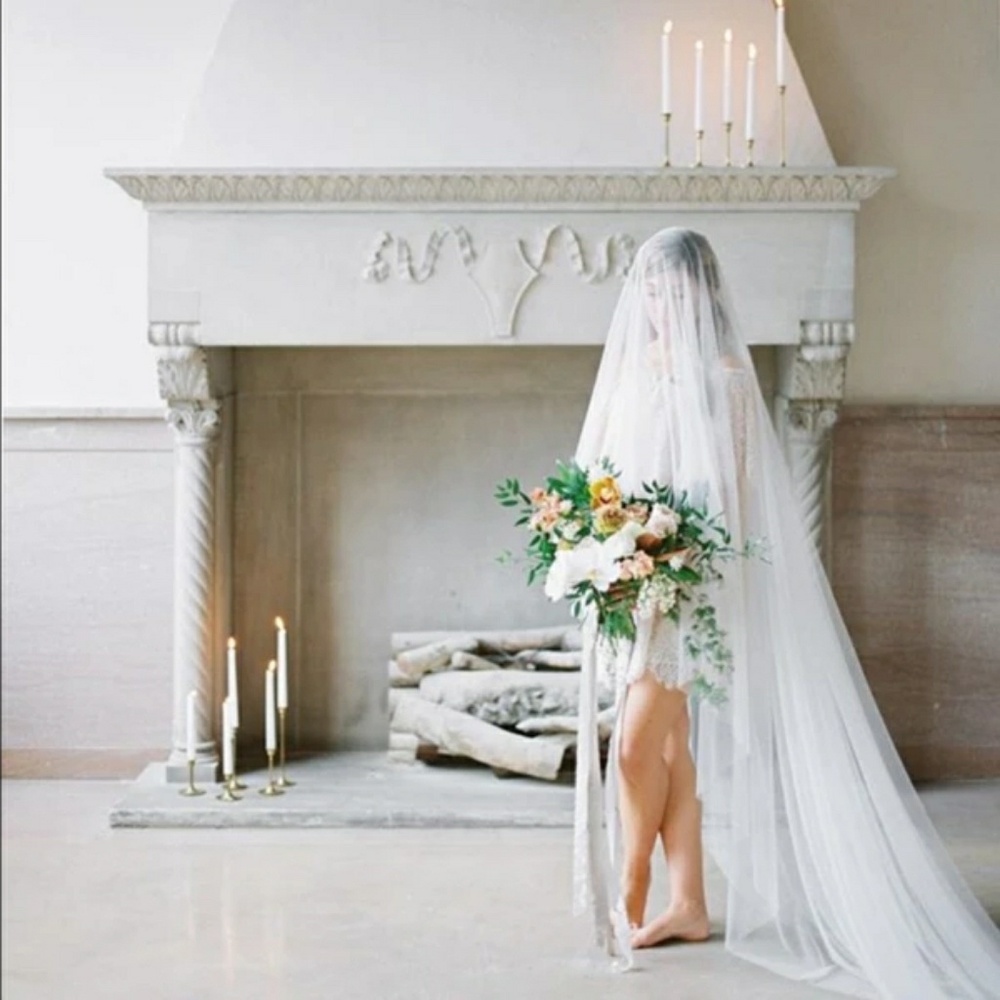 Raw Edge Cathedral Drop Veil with Blusher